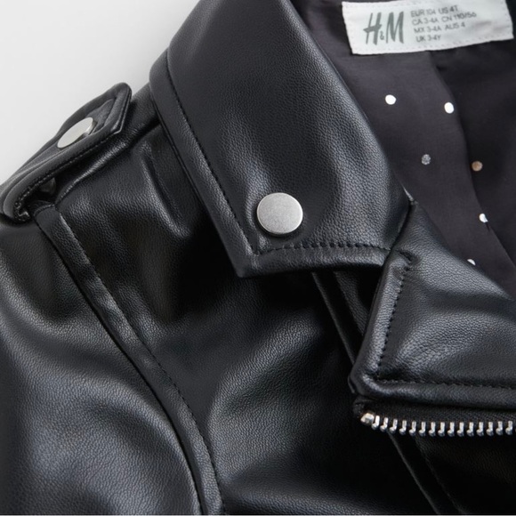 (NEW) H&M BLACK FAUX LEATHER BIKER JACKET (SIZE 8) - Picture 6 of 8
